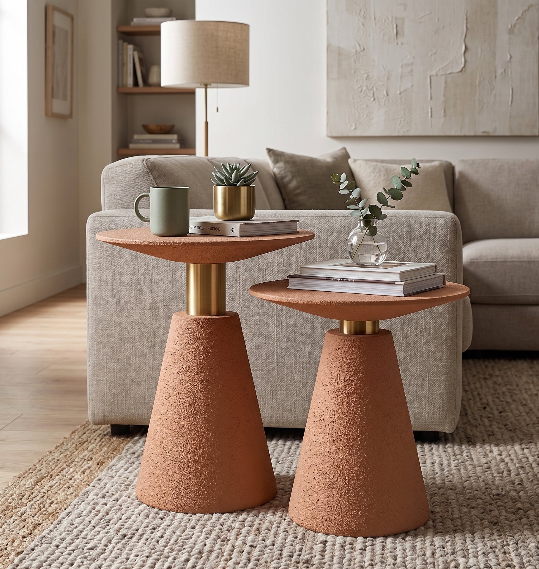 Microcement Textured Minimal Side Table Set