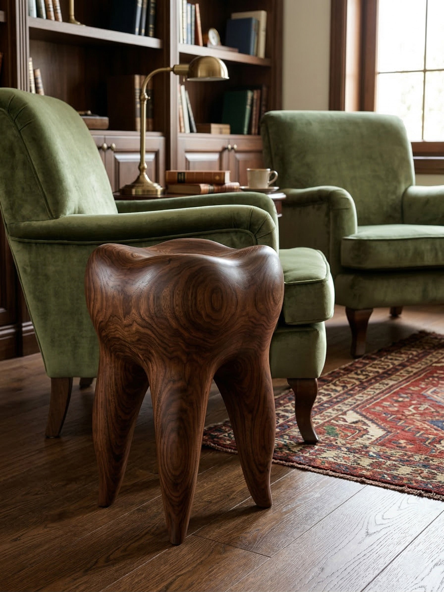 Walnut Tooth Sculptural Stool & End Table
