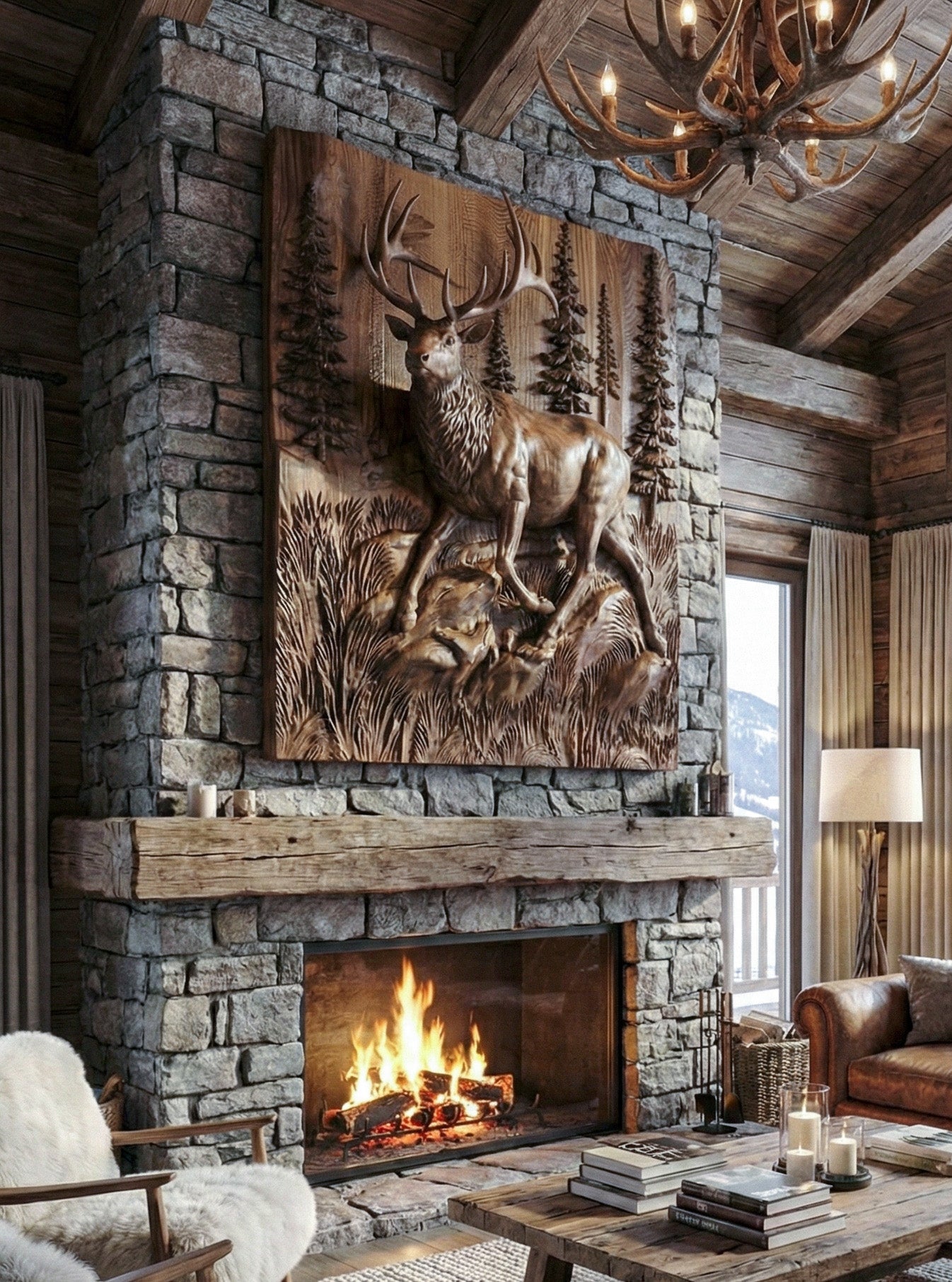 Wooden Deer - Elk 3D Wood Relief Wall Art
