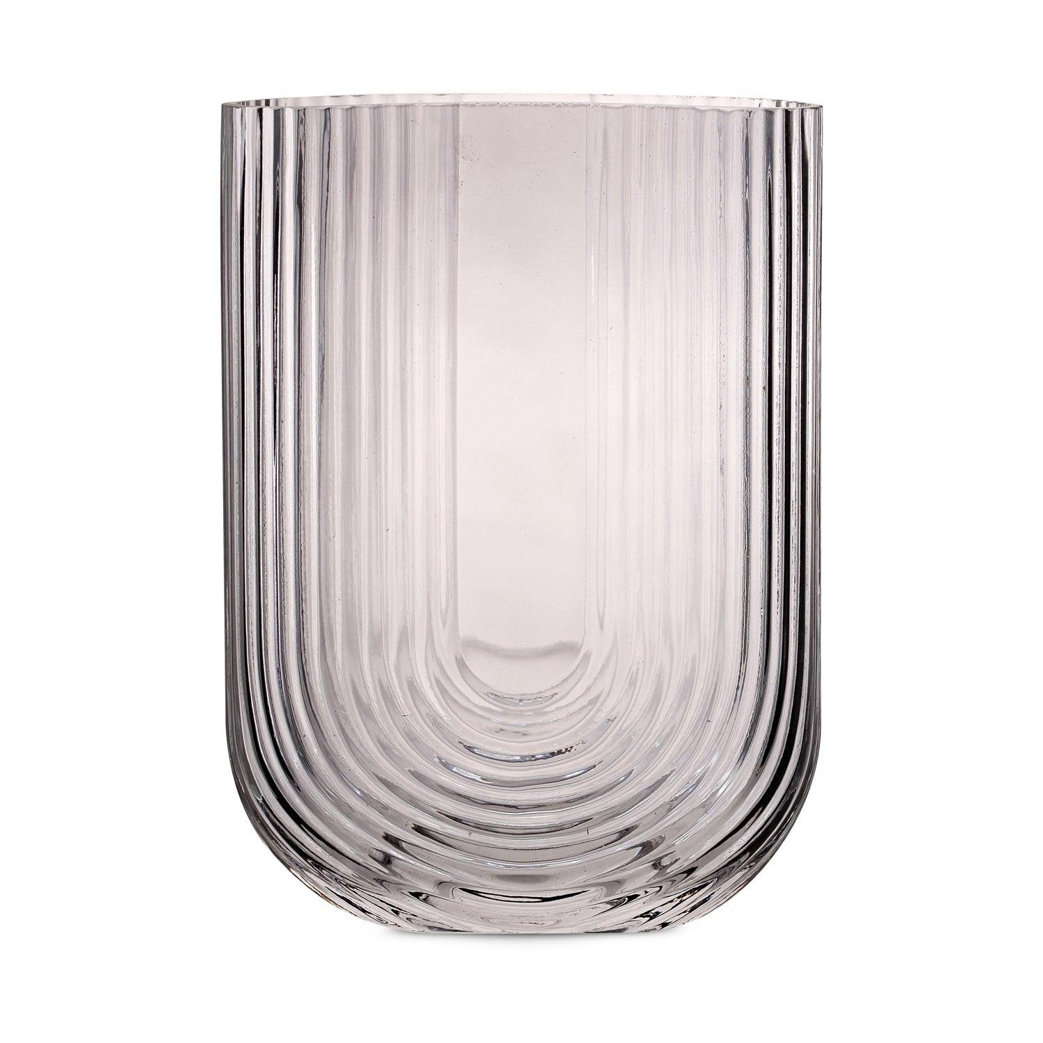 Ribbed U Shaped Glass Vase-Large-Grey - PRHOMZ