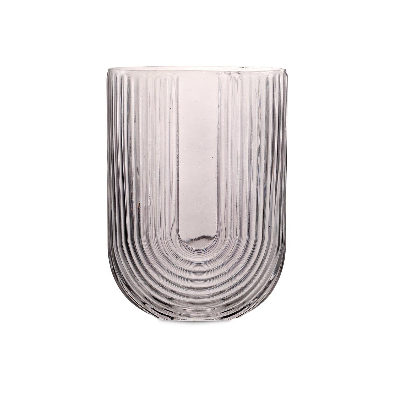 Ribbed U Shaped Glass Vase-Medium-Grey - PRHOMZ