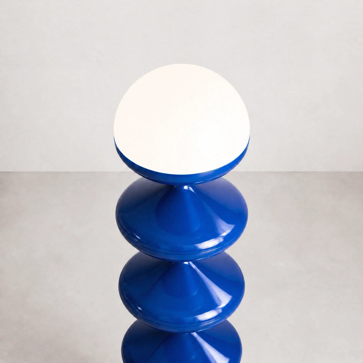 Sculptural Blue Floor Lamp with Stacked Metal Discs | Frosted Dome for Ambient Light