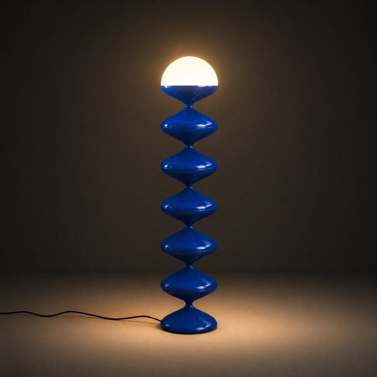 Sculptural Blue Floor Lamp with Stacked Metal Discs | Frosted Dome for Ambient Light
