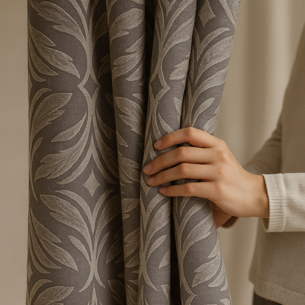 Luxury Cotton-Linen Jacquard Leaf-Pattern Curtains – Custom Sizes, Blackout or Light-Filtering-4