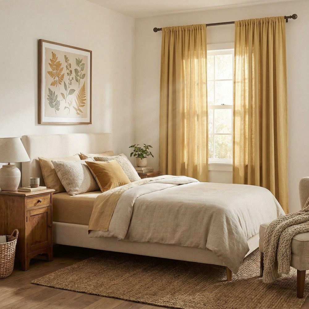 Grasso Green 100% Linen Sheer Curtains