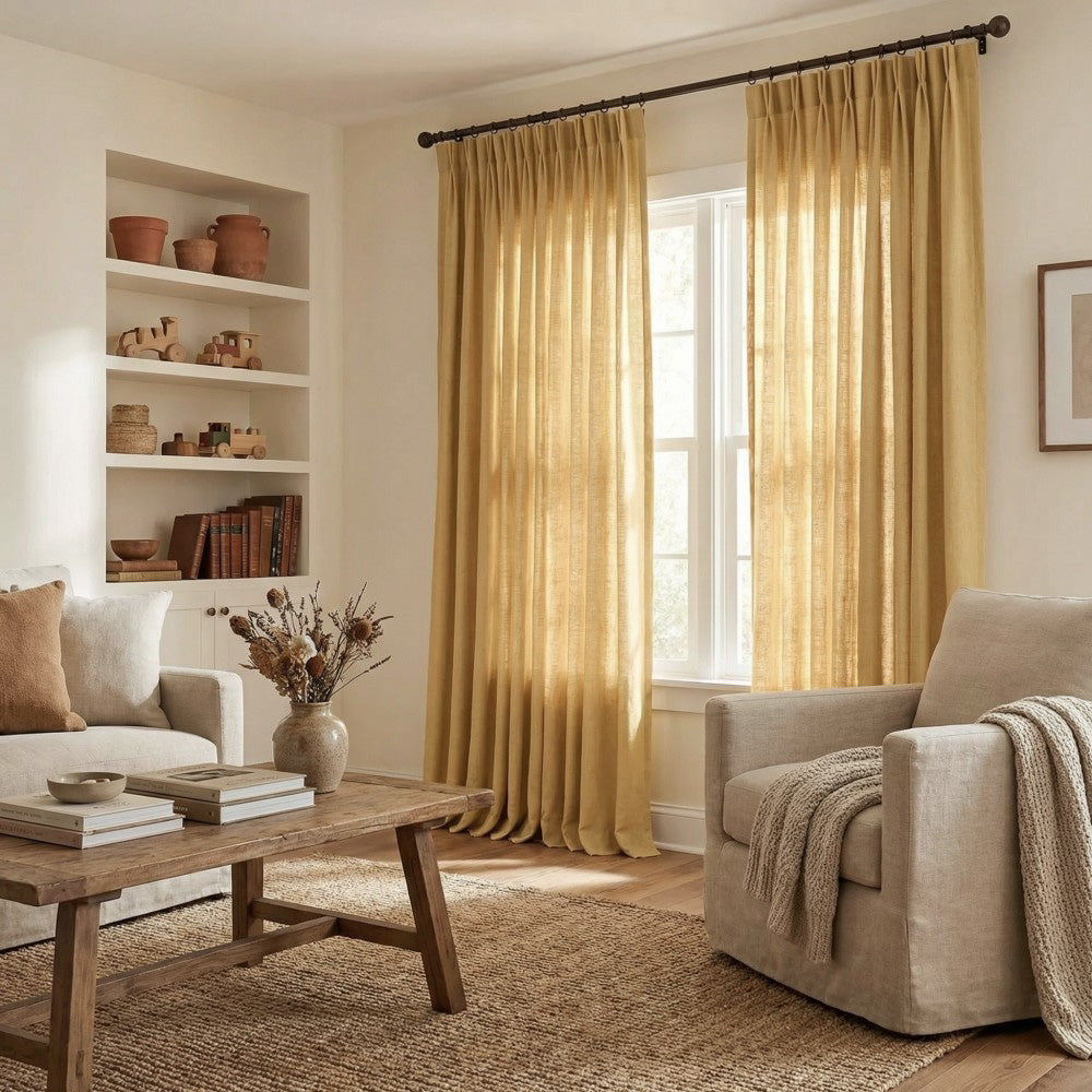 Grasso Green 100% Linen Sheer Curtains