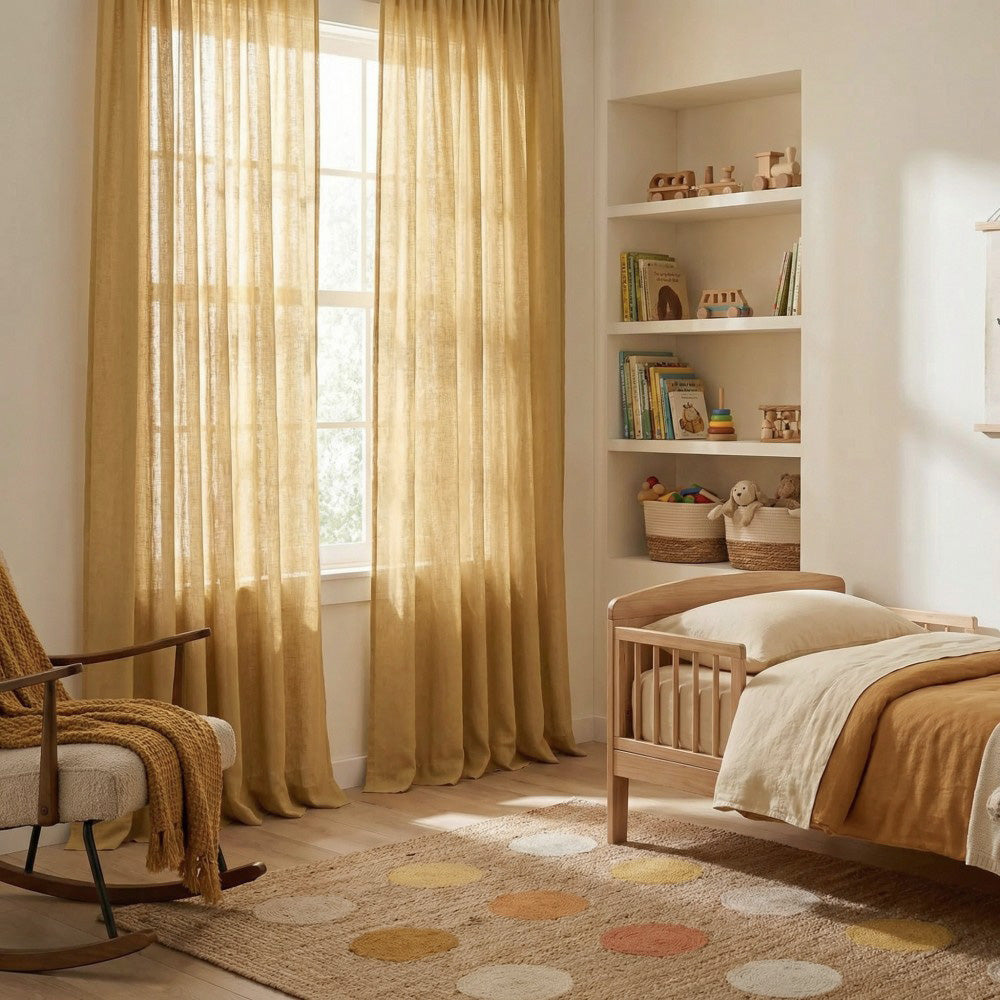 Grasso Green 100% Linen Sheer Curtains