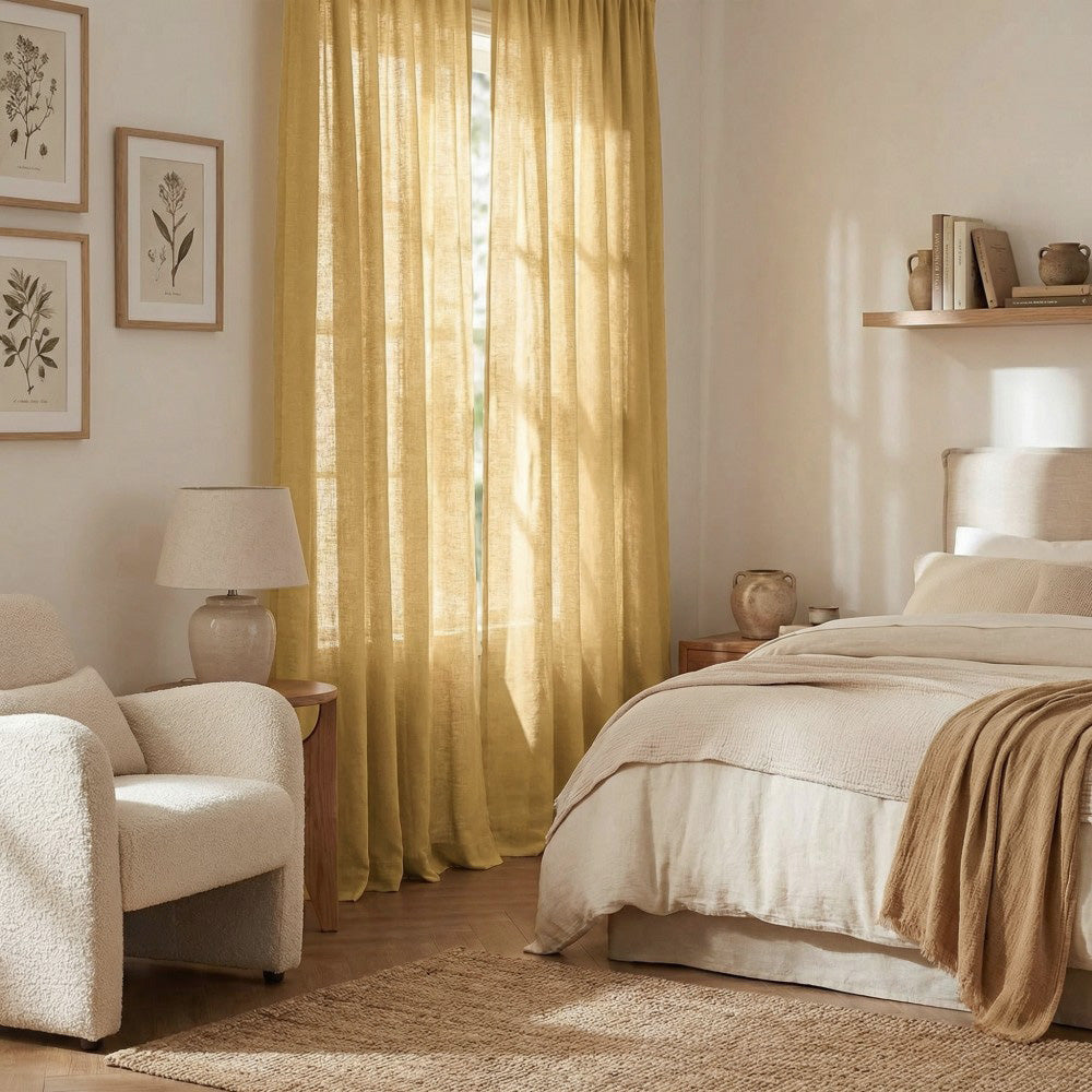 Grasso Green 100% Linen Sheer Curtains