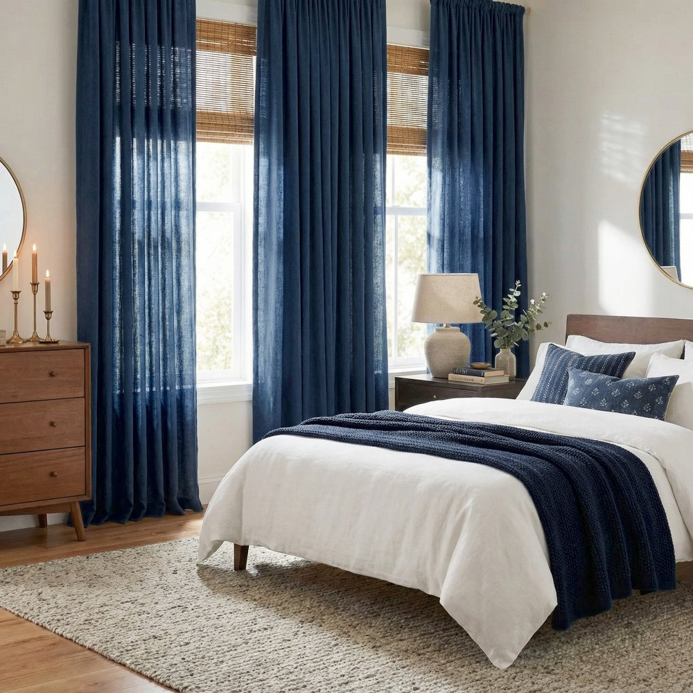 Grasso Green 100% Linen Sheer Curtains