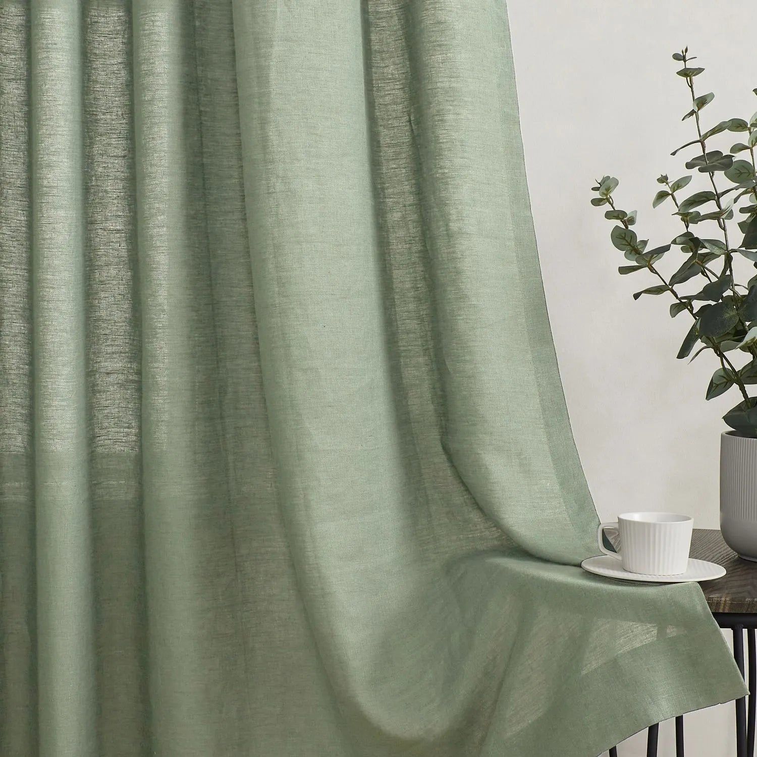 Grasso Green 100% Linen Sheer Curtains