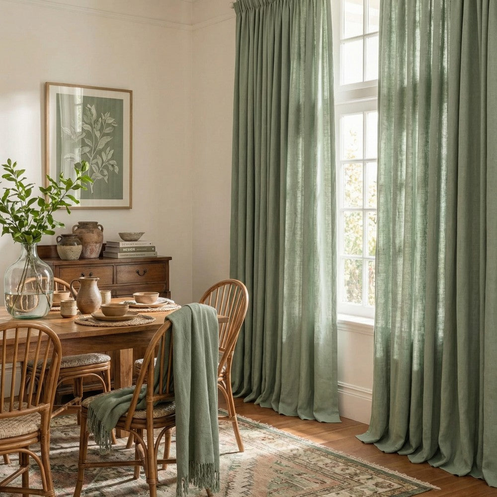 Grasso Green 100% Linen Sheer Curtains