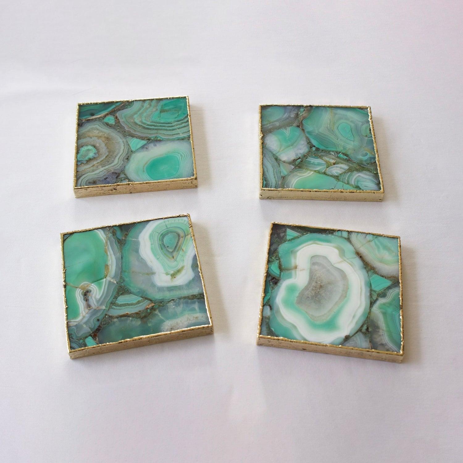 Green Agate - Set of 4 Large Square Coasters | Personalised Momentos - PRHOMZ
