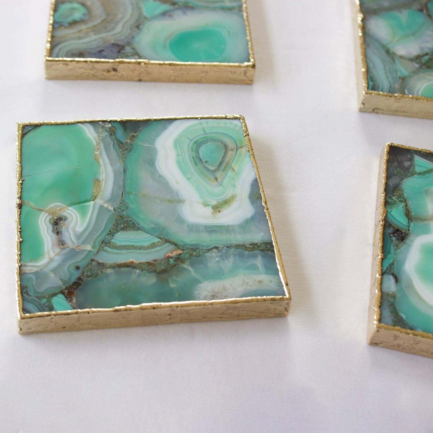 Green Agate - Set of 4 Large Square Coasters | Personalised Momentos - PRHOMZ