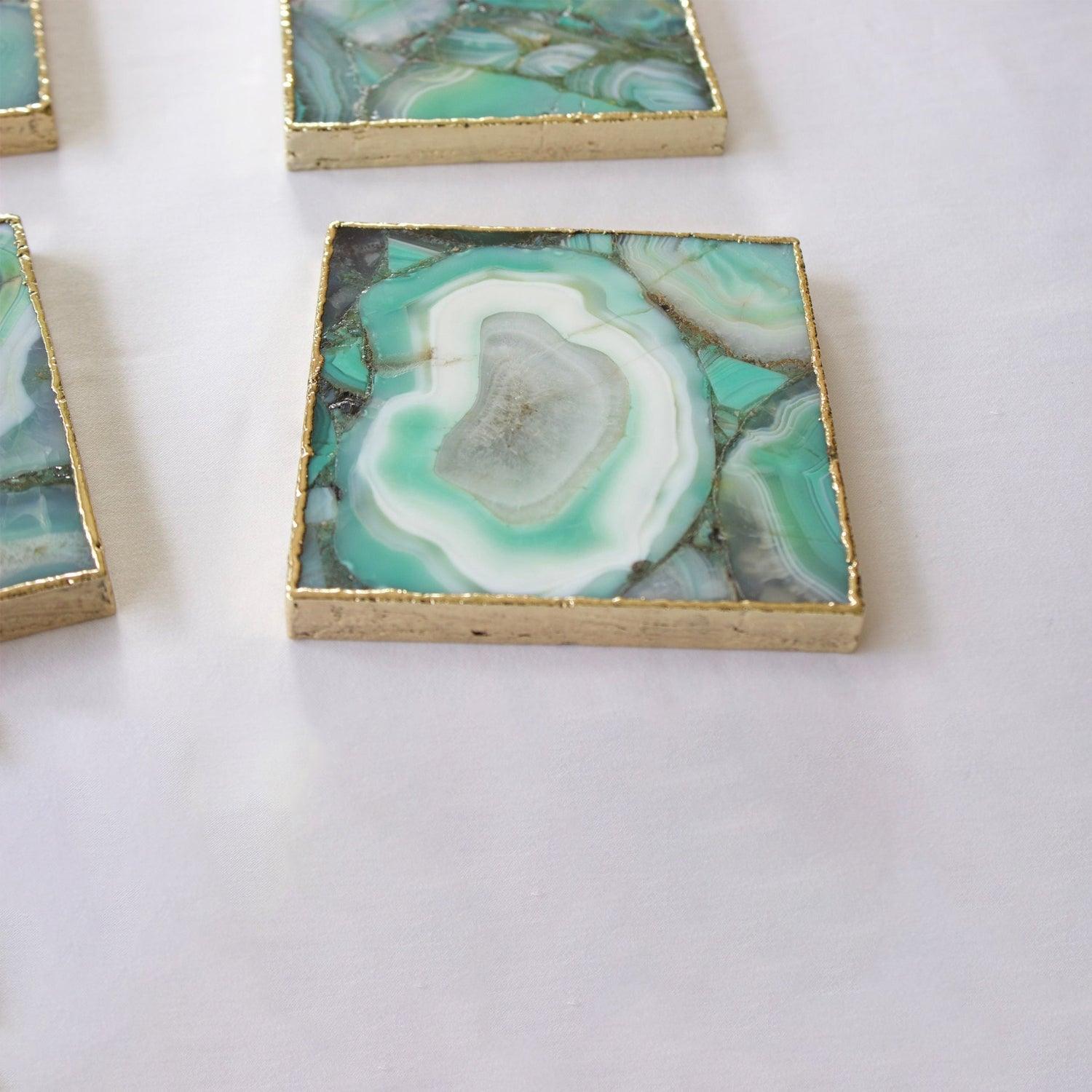 Green Agate - Set of 4 Large Square Coasters | Personalised Momentos - PRHOMZ