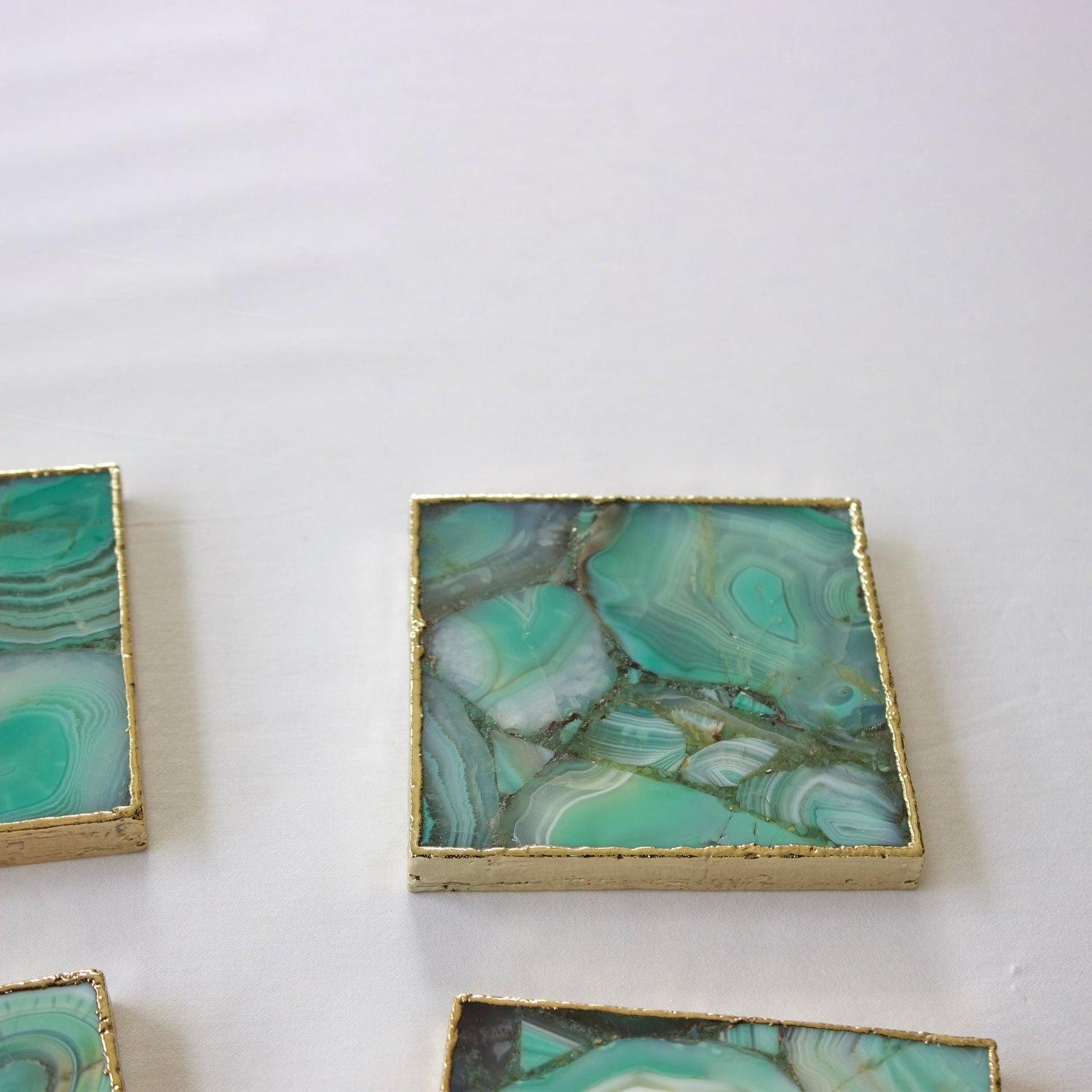Green Agate - Set of 4 Large Square Coasters | Personalised Momentos - PRHOMZ