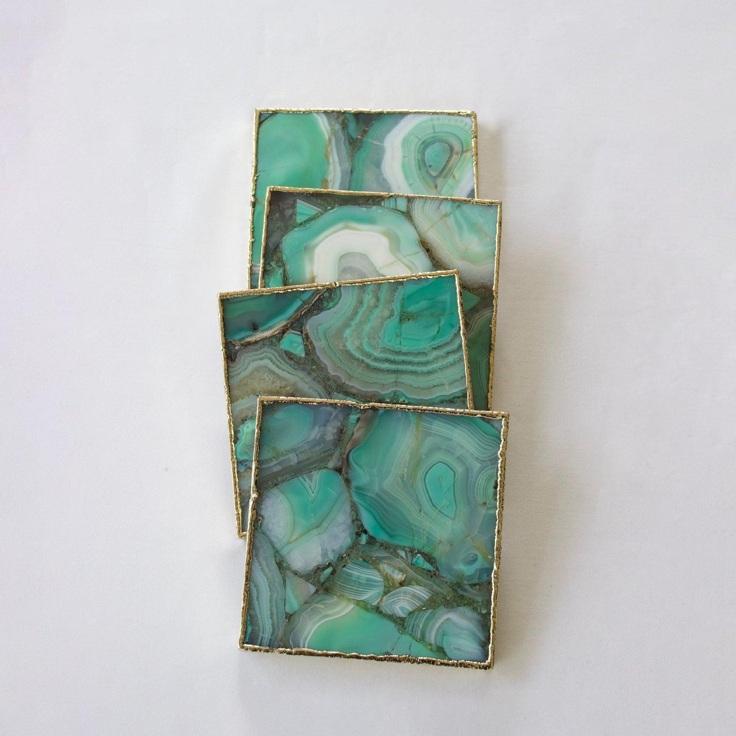 Green Agate - Set of 4 Large Square Coasters | Personalised Momentos - PRHOMZ