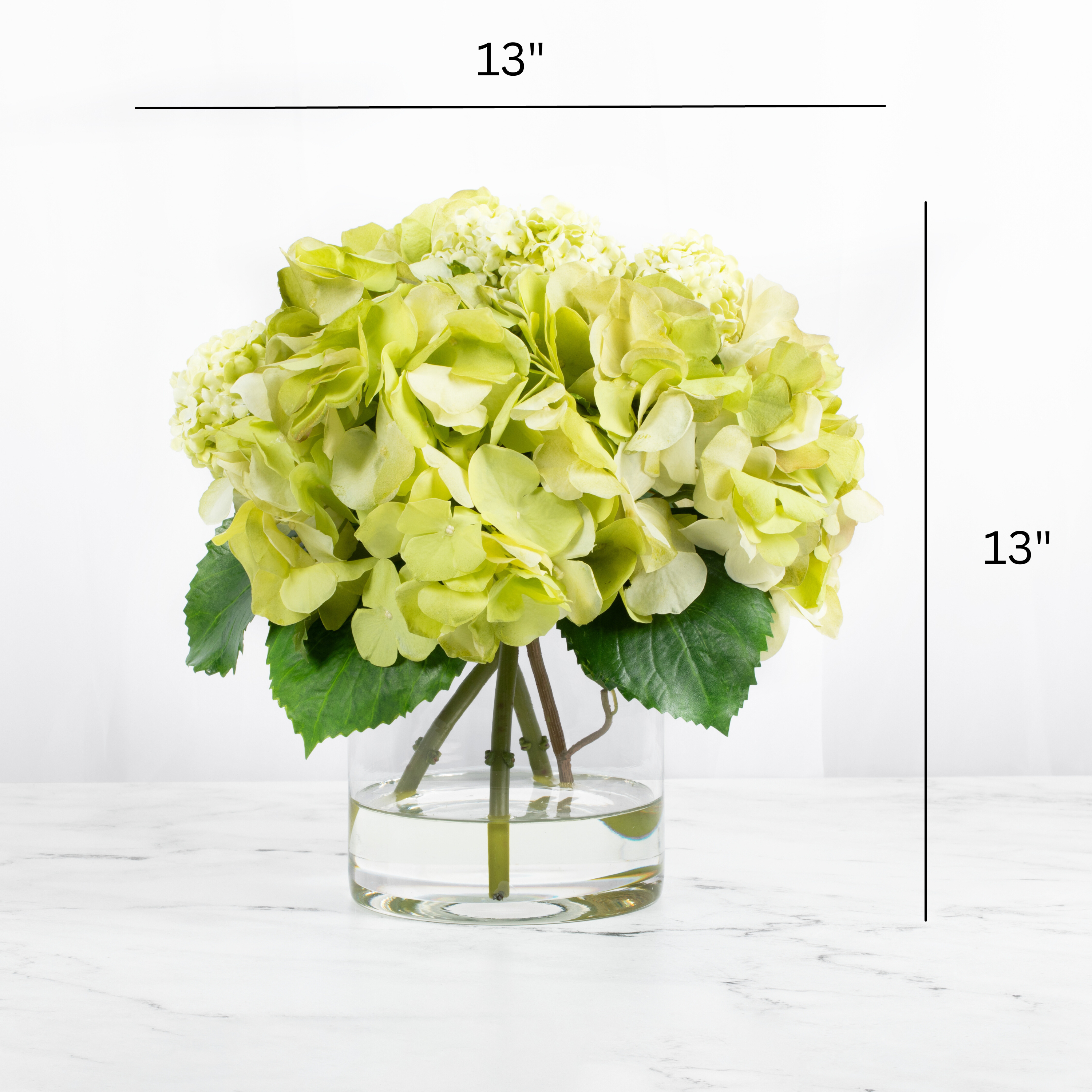 Silk hydrangea centerpiece arrangement in glass vase-1