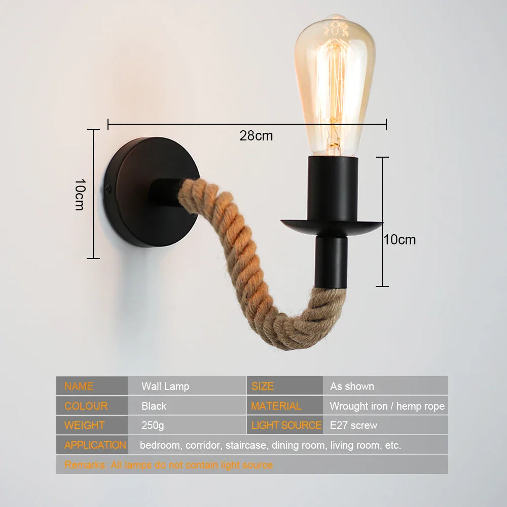 DecorBites™ Hemp Rope Wall Sconce Light Fixture