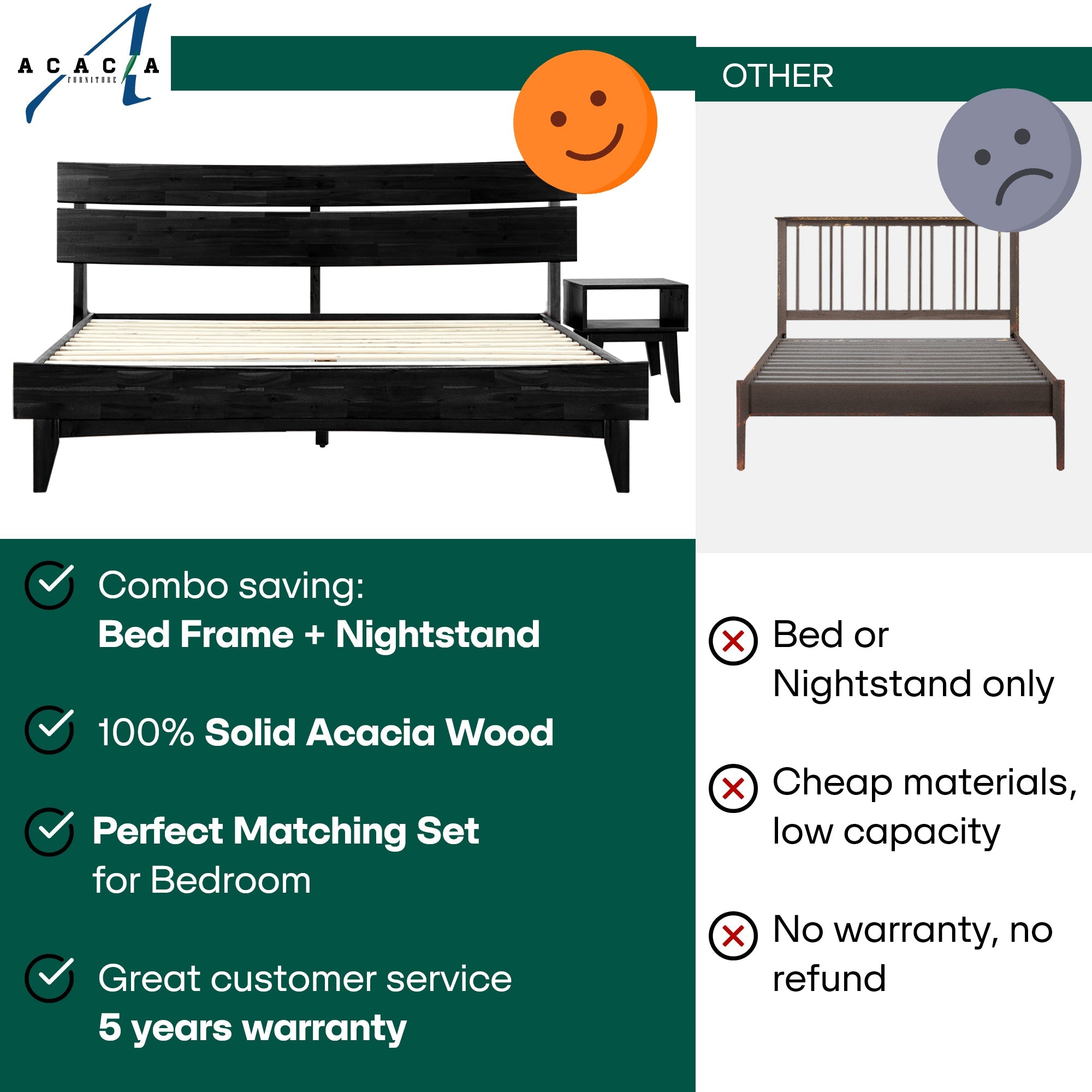 Aurora Solid Wood Bed Frame