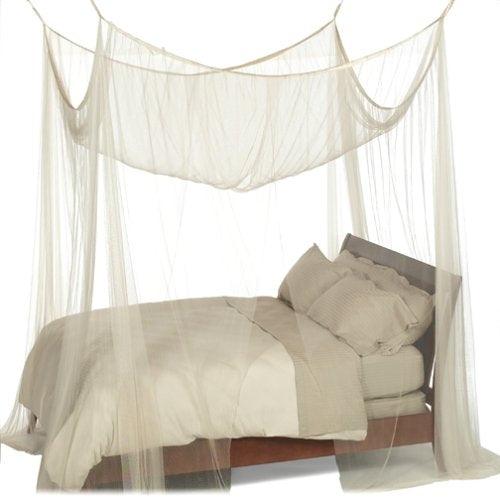 4-Post Bed Canopy in Ecru Color Mesh Fabric - Fits all Bed Sizes - PRHOMZ