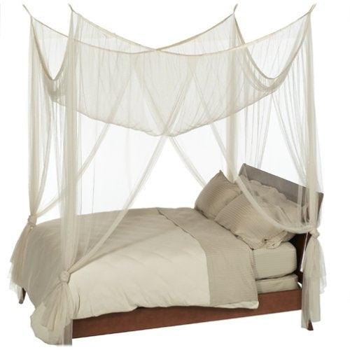 4-Post Bed Canopy in Ecru Color Mesh Fabric - Fits all Bed Sizes - PRHOMZ
