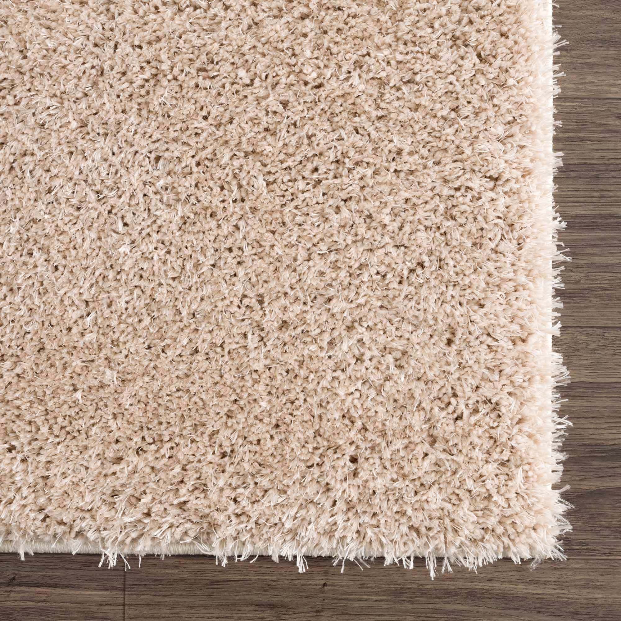 Faina Solid Beige Shag Rug Washable