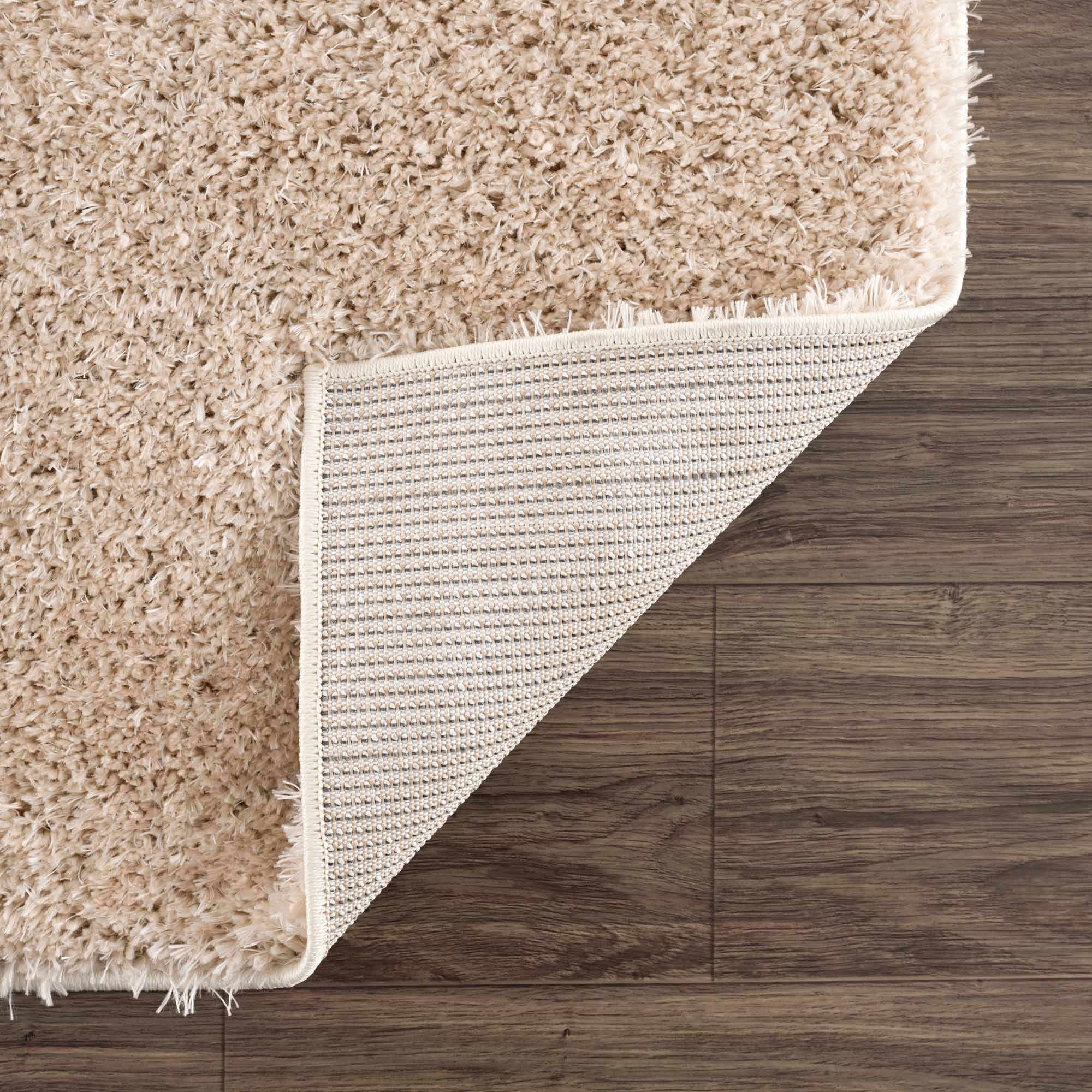 Faina Solid Beige Shag Rug Washable