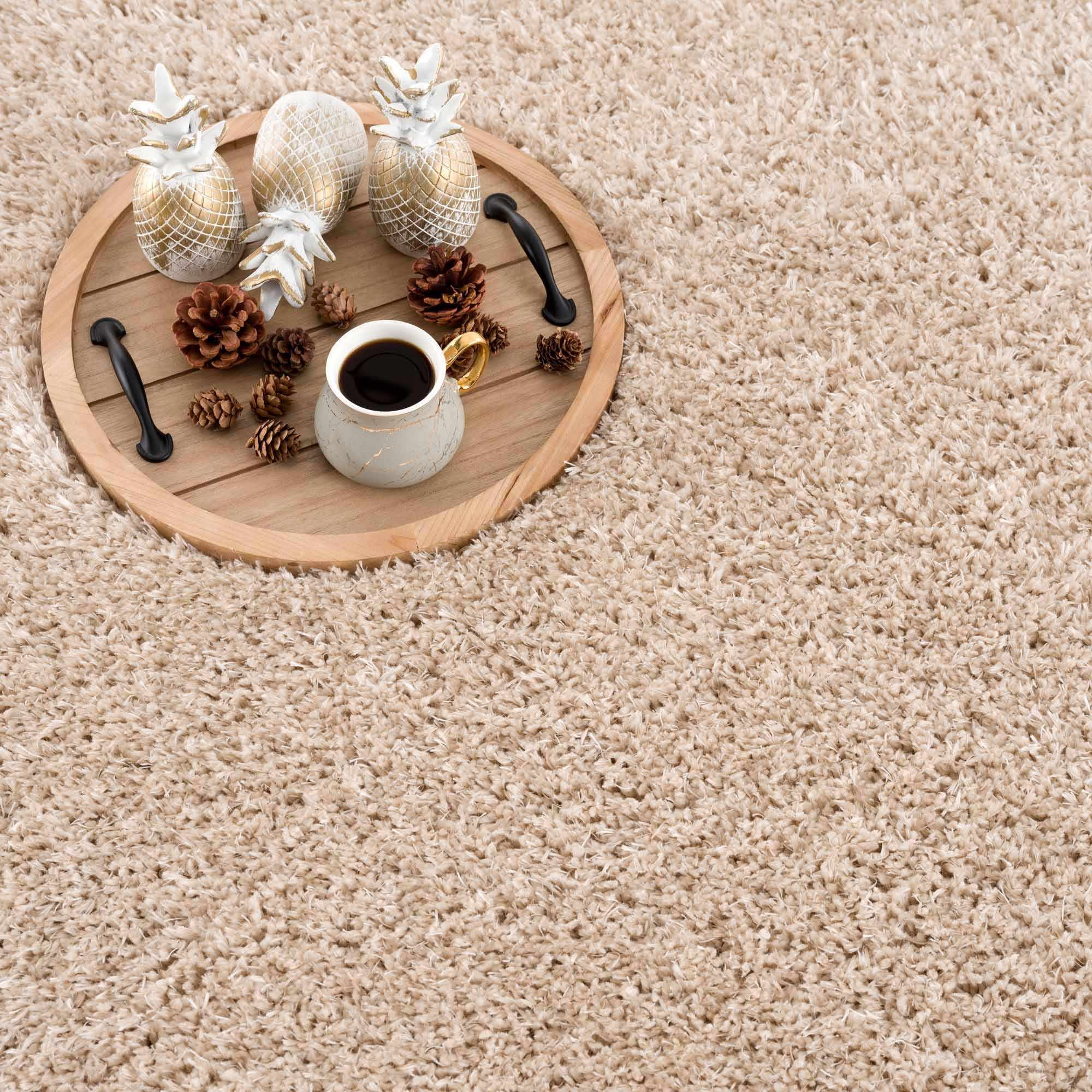 Faina Solid Beige Shag Rug Washable