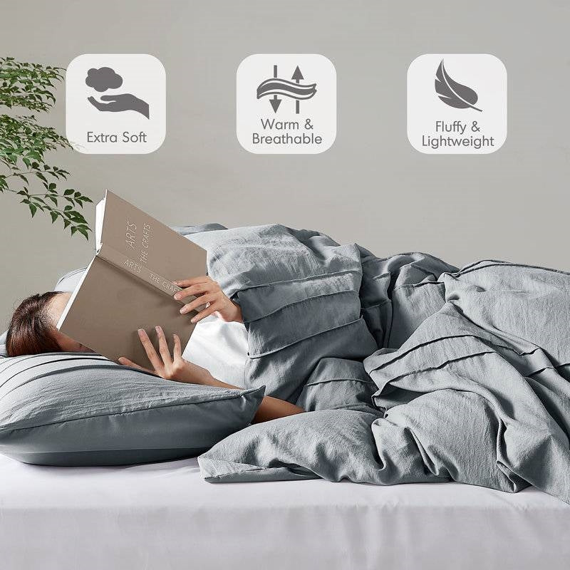 Twin/Twin XL Pleated Pre-Washed Microfiber Comforter Set in Blue Grey-3