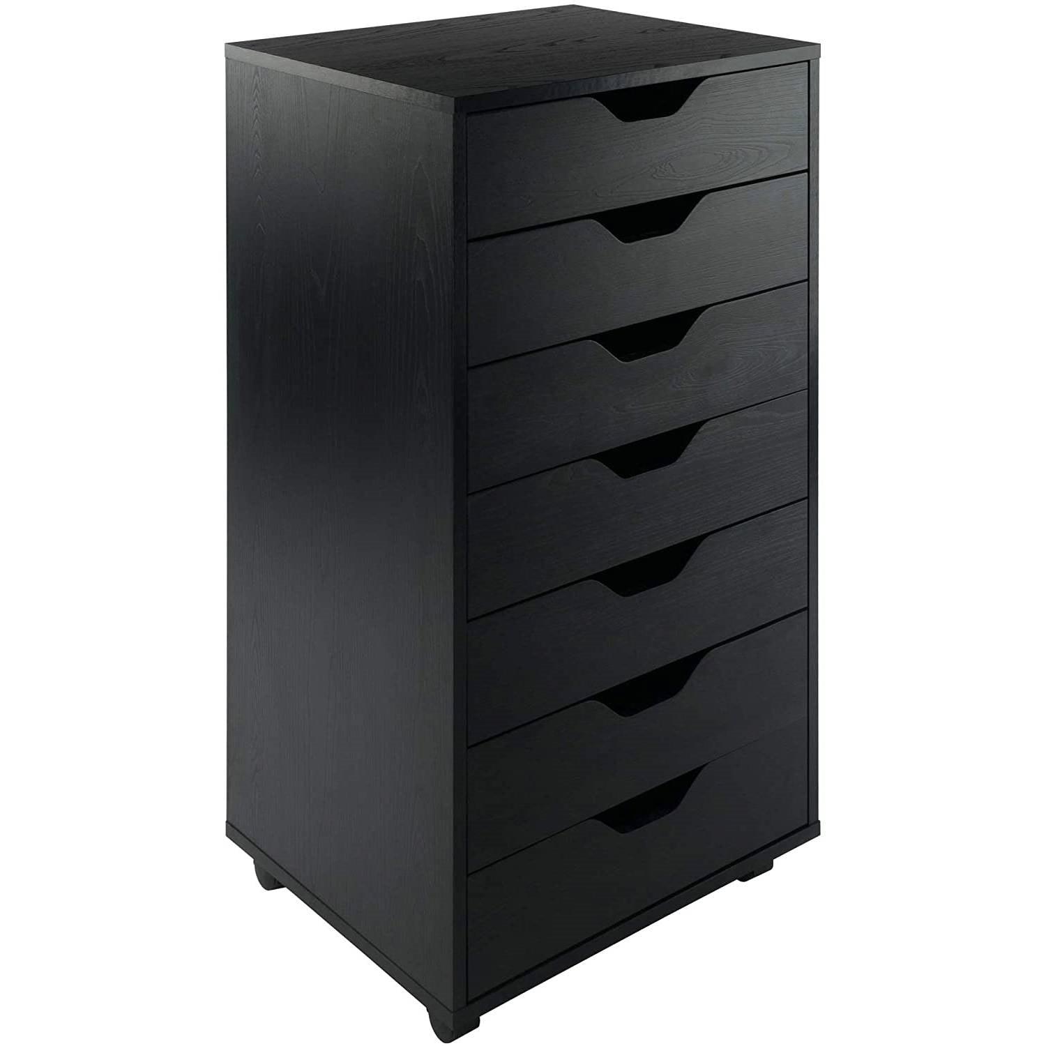 Modern Scandinavian Style 7-Drawer Storage Cabinet Chest in Black Finish - PRHOMZ