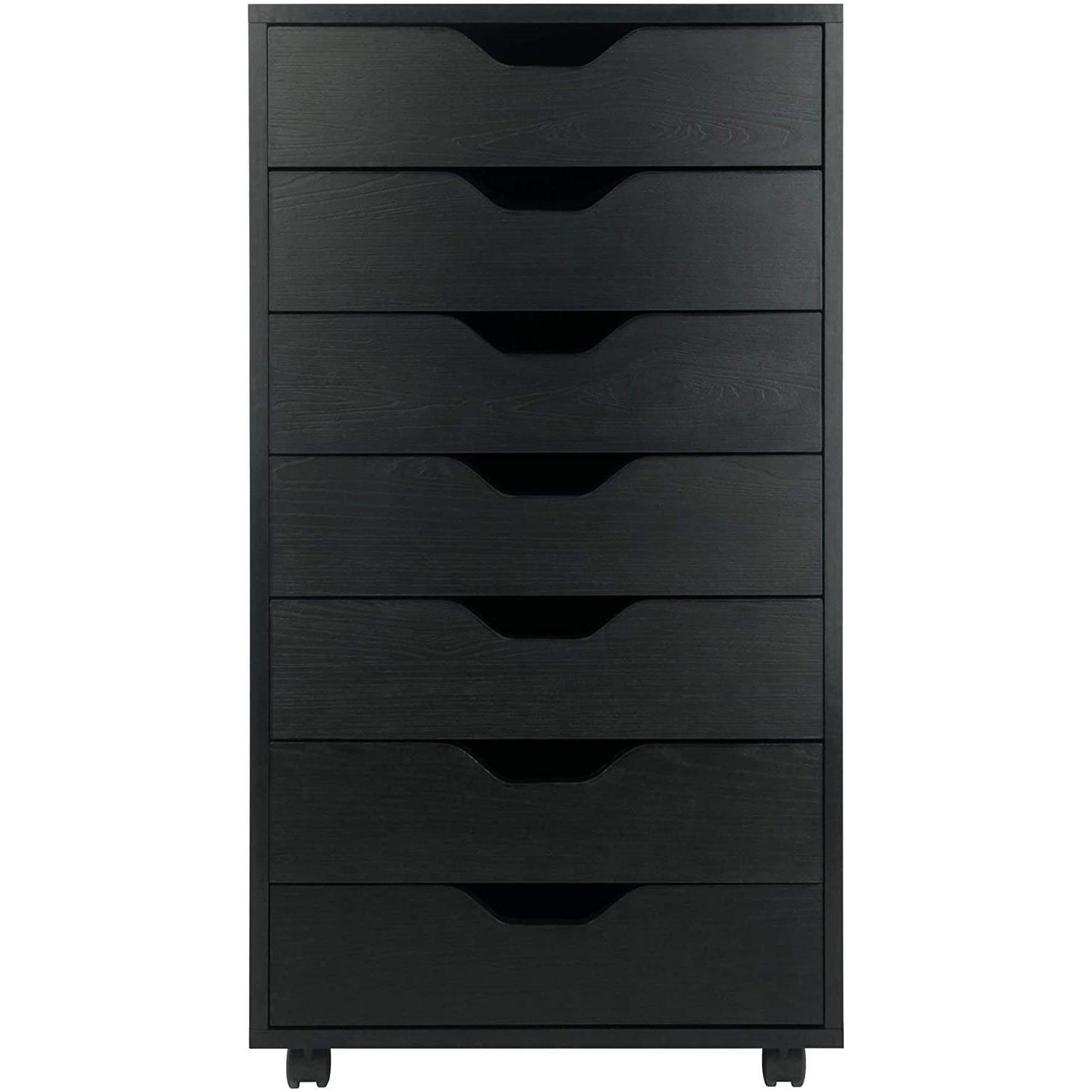 Modern Scandinavian Style 7-Drawer Storage Cabinet Chest in Black Finish - PRHOMZ