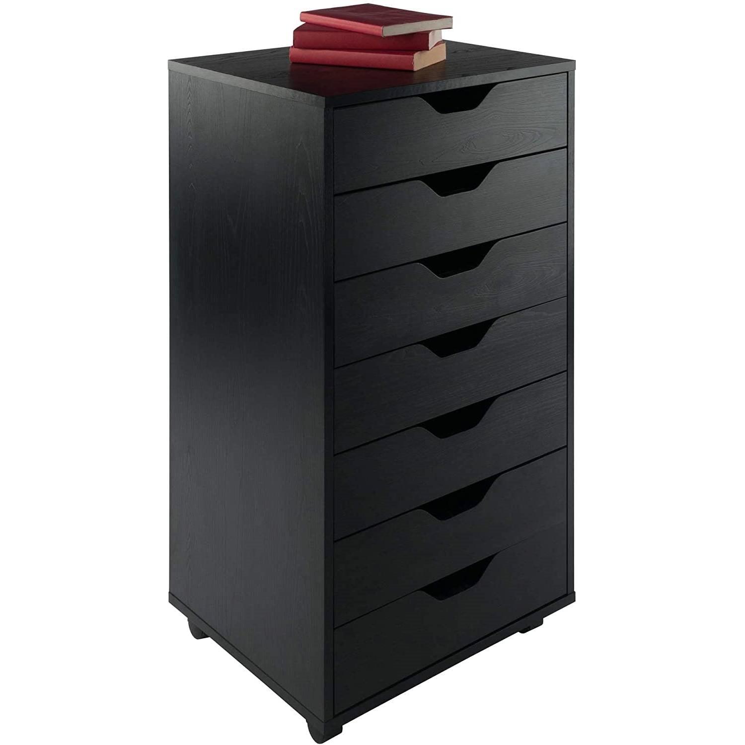 Modern Scandinavian Style 7-Drawer Storage Cabinet Chest in Black Finish - PRHOMZ