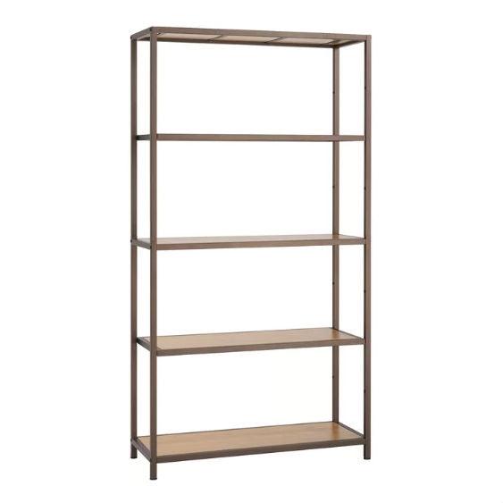 Heavy Duty 5-Shelf Steel Frame Shelving Unit with Bamboo Shelves - PRHOMZ