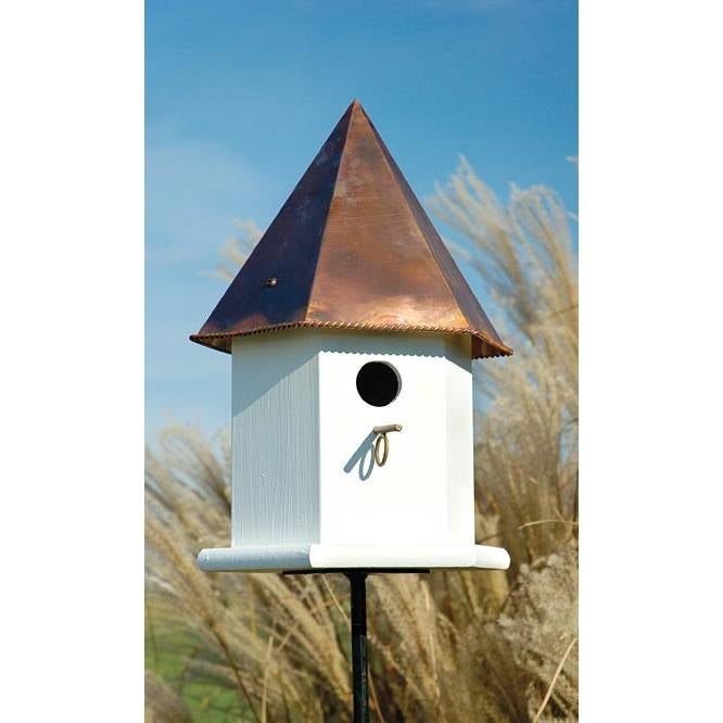 White Hexagonal Birdhouse with Copper Roof - Made in the USA-0