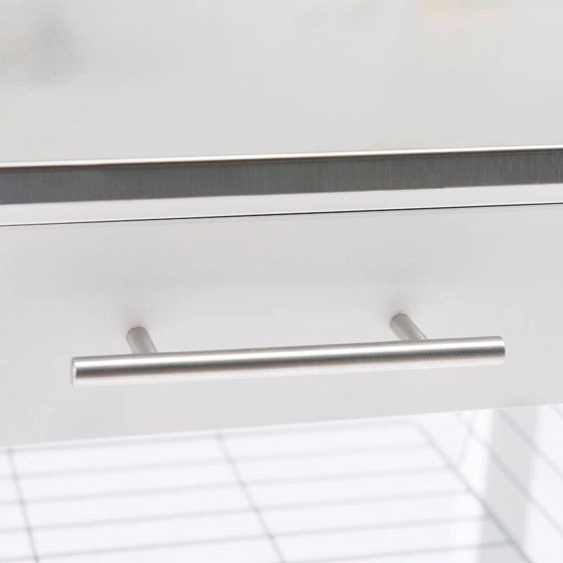 White Stainless Steel Top Kitchen Cart with Drawer and Storage Shelves - PRHOMZ