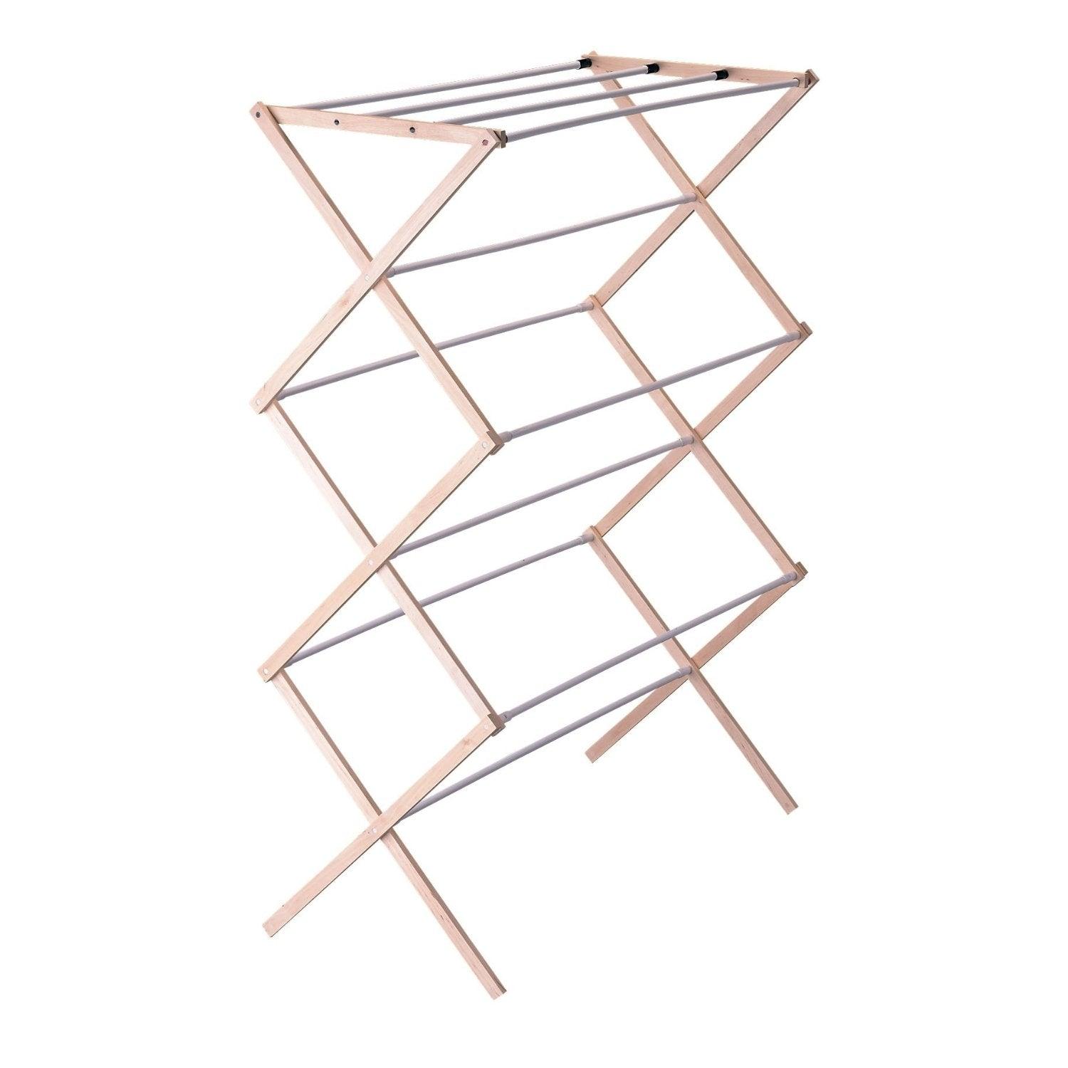 Folding Wood Cloths Laundry Drying Rack - PRHOMZ