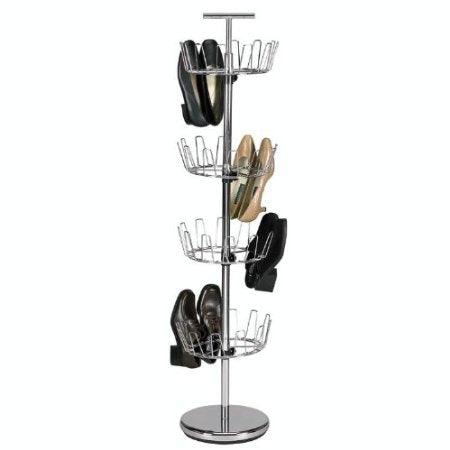 Chrome 4-Tier Revolving Shoe Rack Tree - Holds 24 Pairs - PRHOMZ