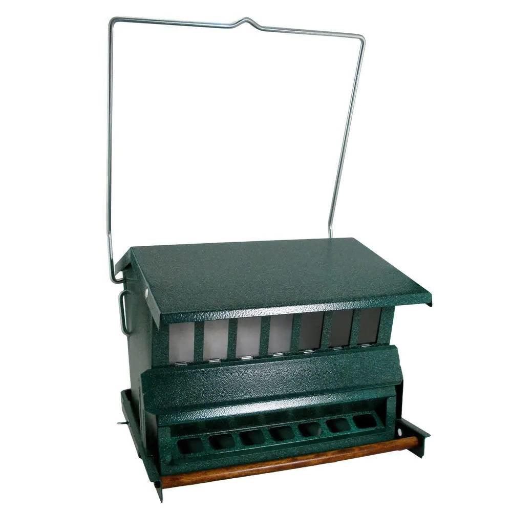 Rugged Green Metal Squirrel-Proof Bird Feeder with Easy-Refill Top - PRHOMZ