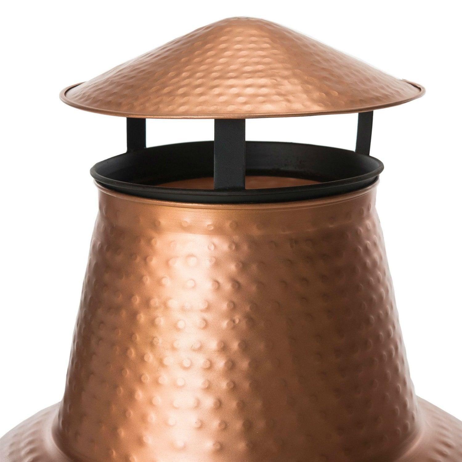 Hammered Copper and Iron Chiminea Fire Pit with Stand - PRHOMZ