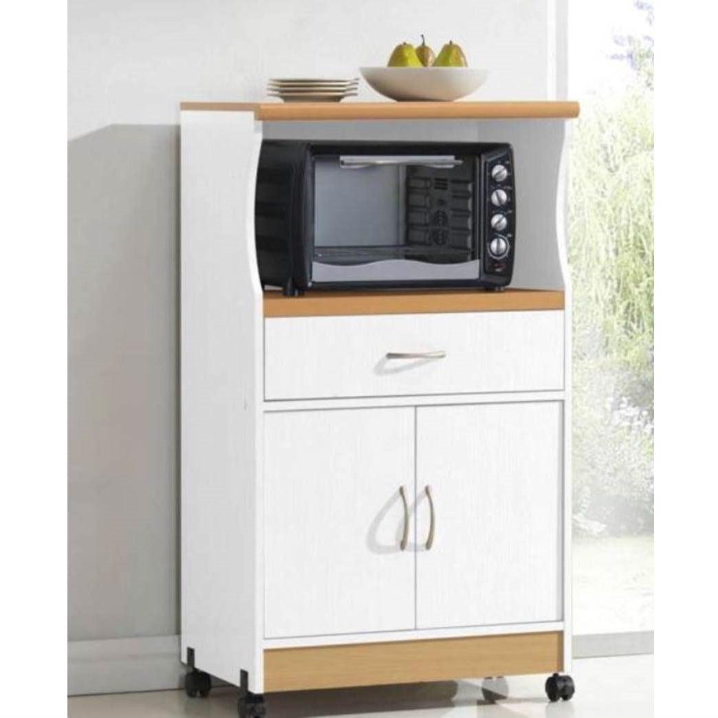 White Kitchen Utility Cabinet Microwave Cart with Caster Wheels - PRHOMZ