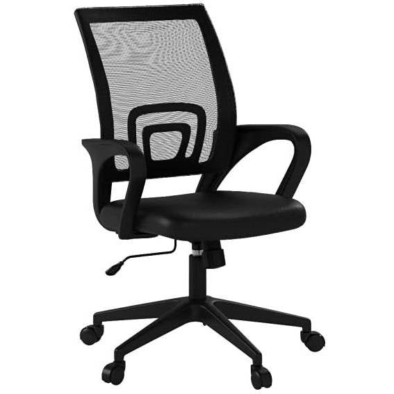 Black Modern Mid-Back Ergonomic Mesh Office Desk Chair with Armrest on Wheels-0