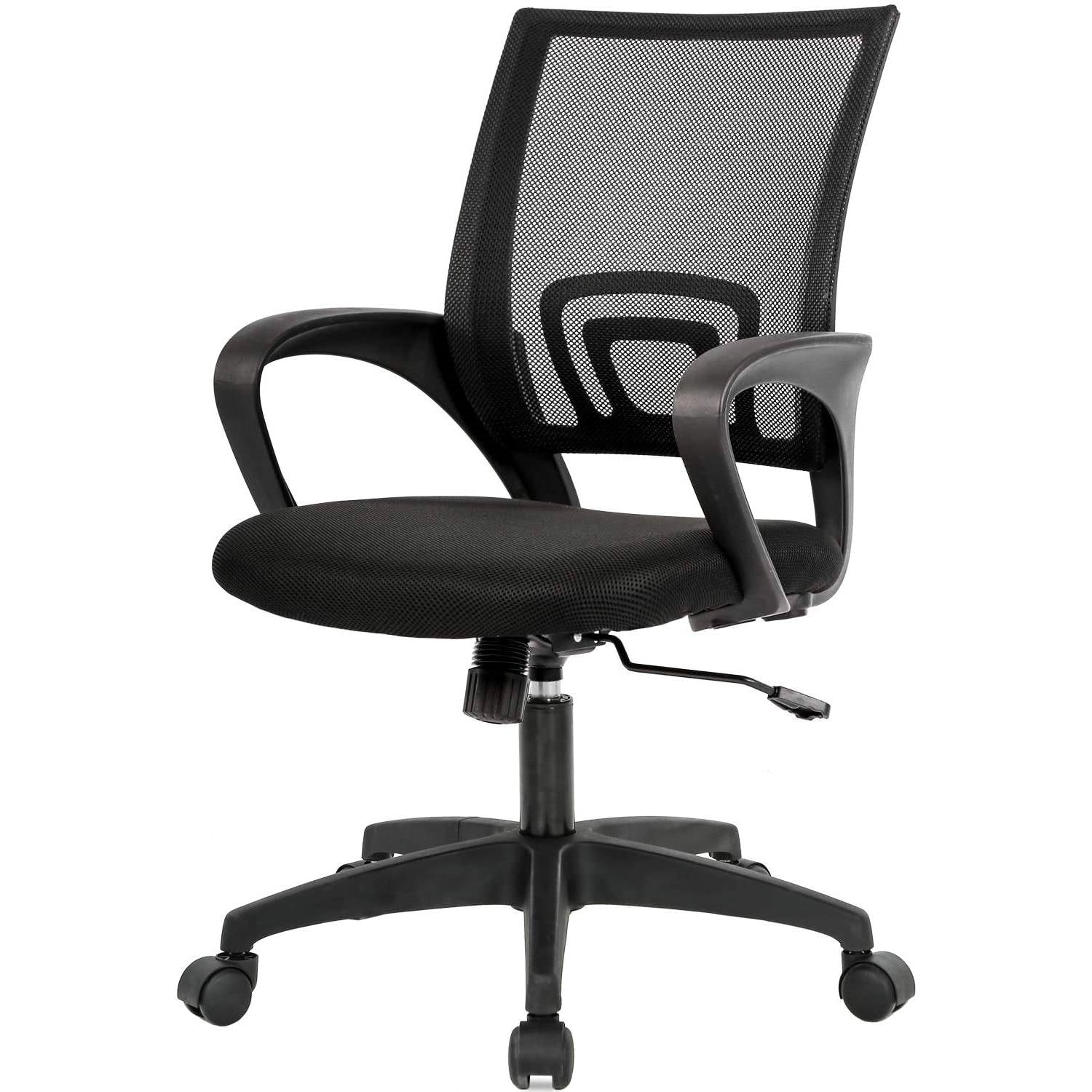 Black Modern Mid-Back Ergonomic Mesh Office Desk Chair with Armrest on Wheels-1