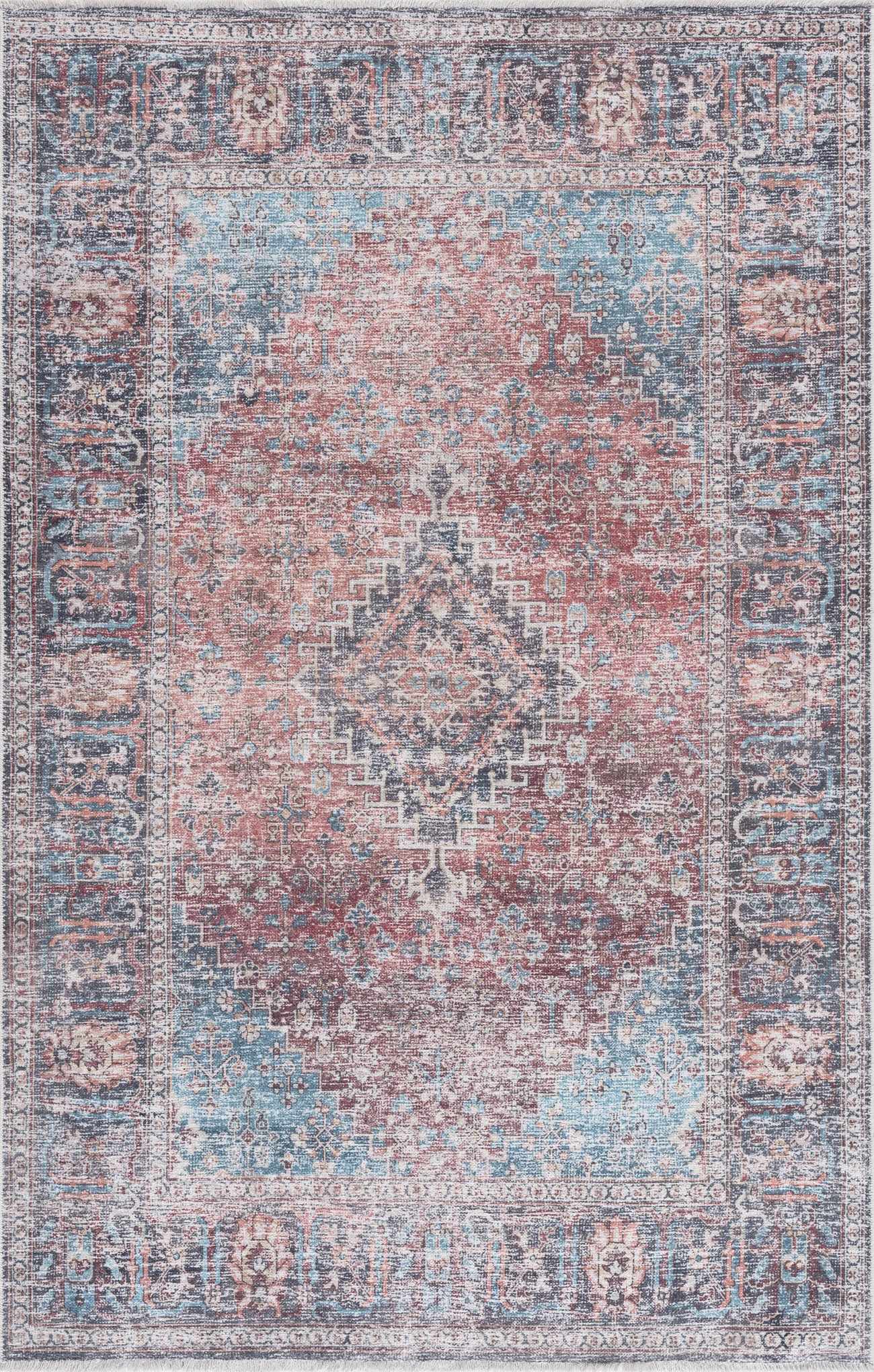 Blue Burgundy Holi-2302 Washable Area Rug - Clearance-1