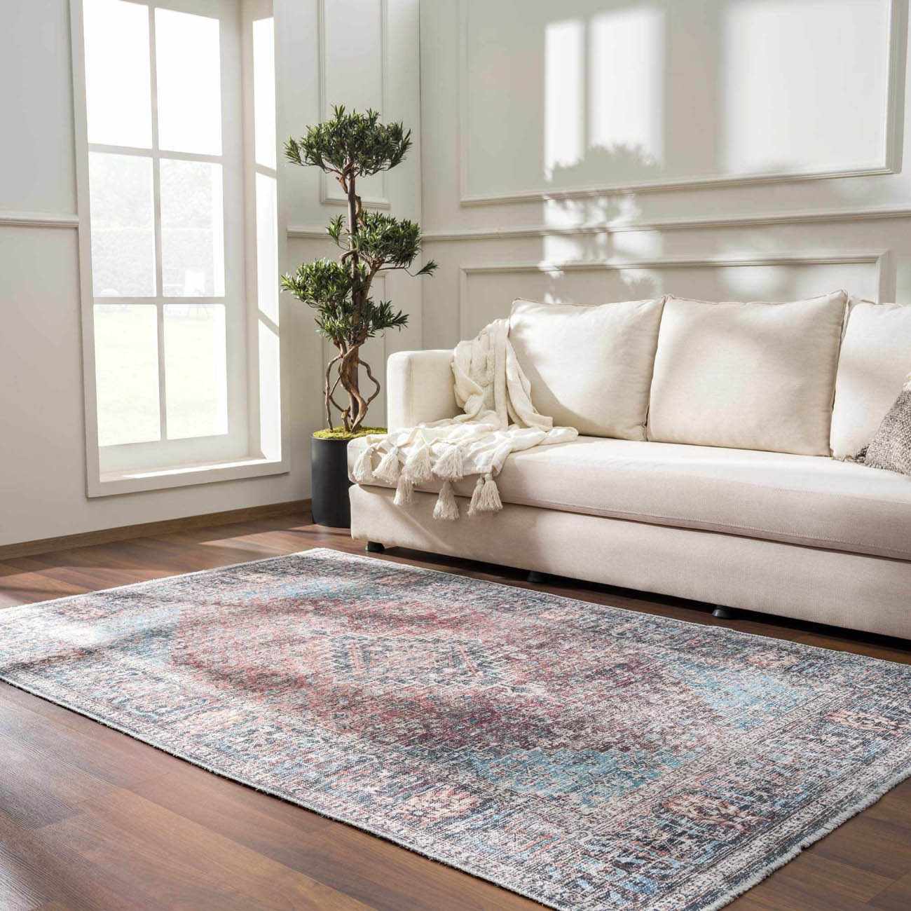 Blue Burgundy Holi-2302 Washable Area Rug - Clearance-3