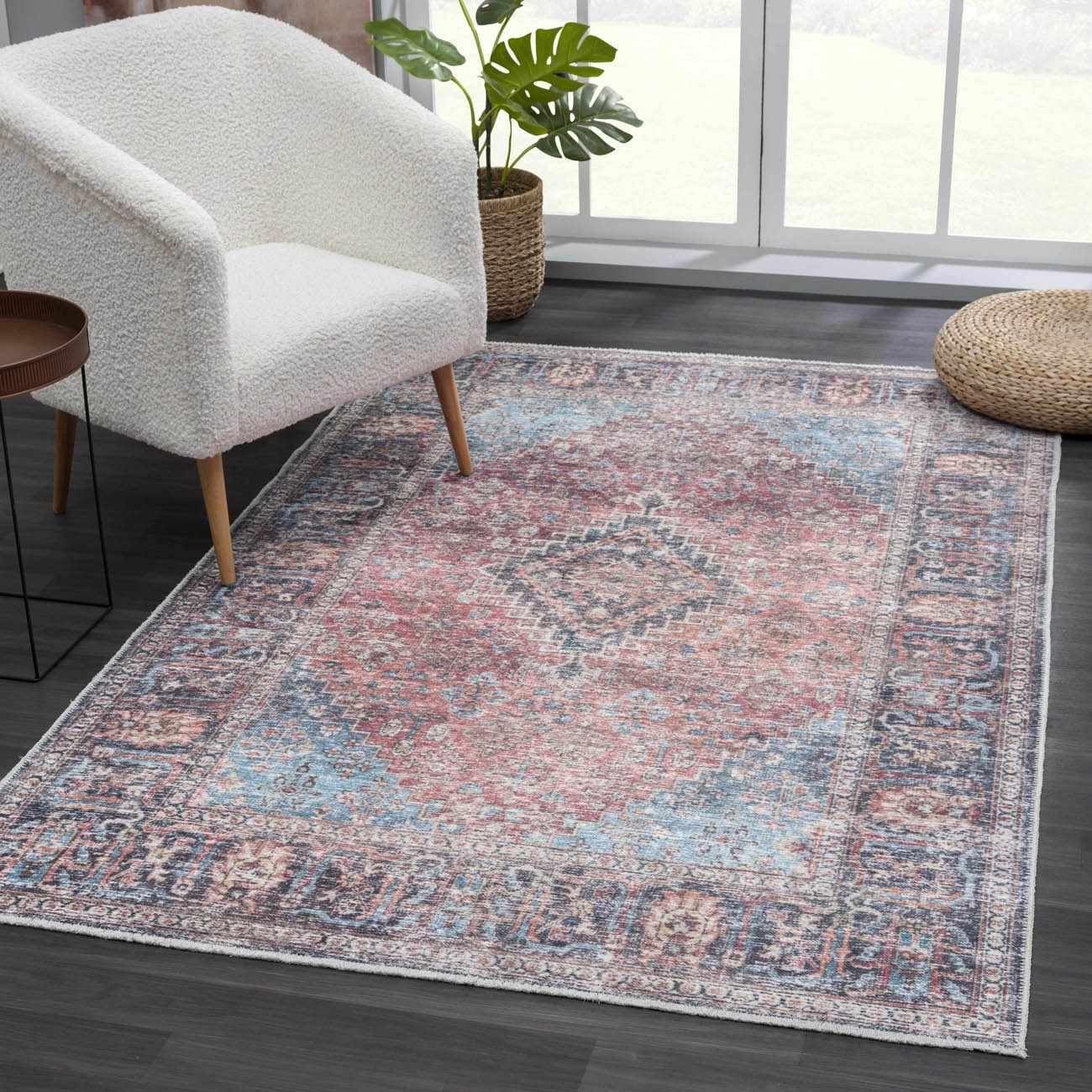 Blue Burgundy Holi-2302 Washable Area Rug - Clearance-0