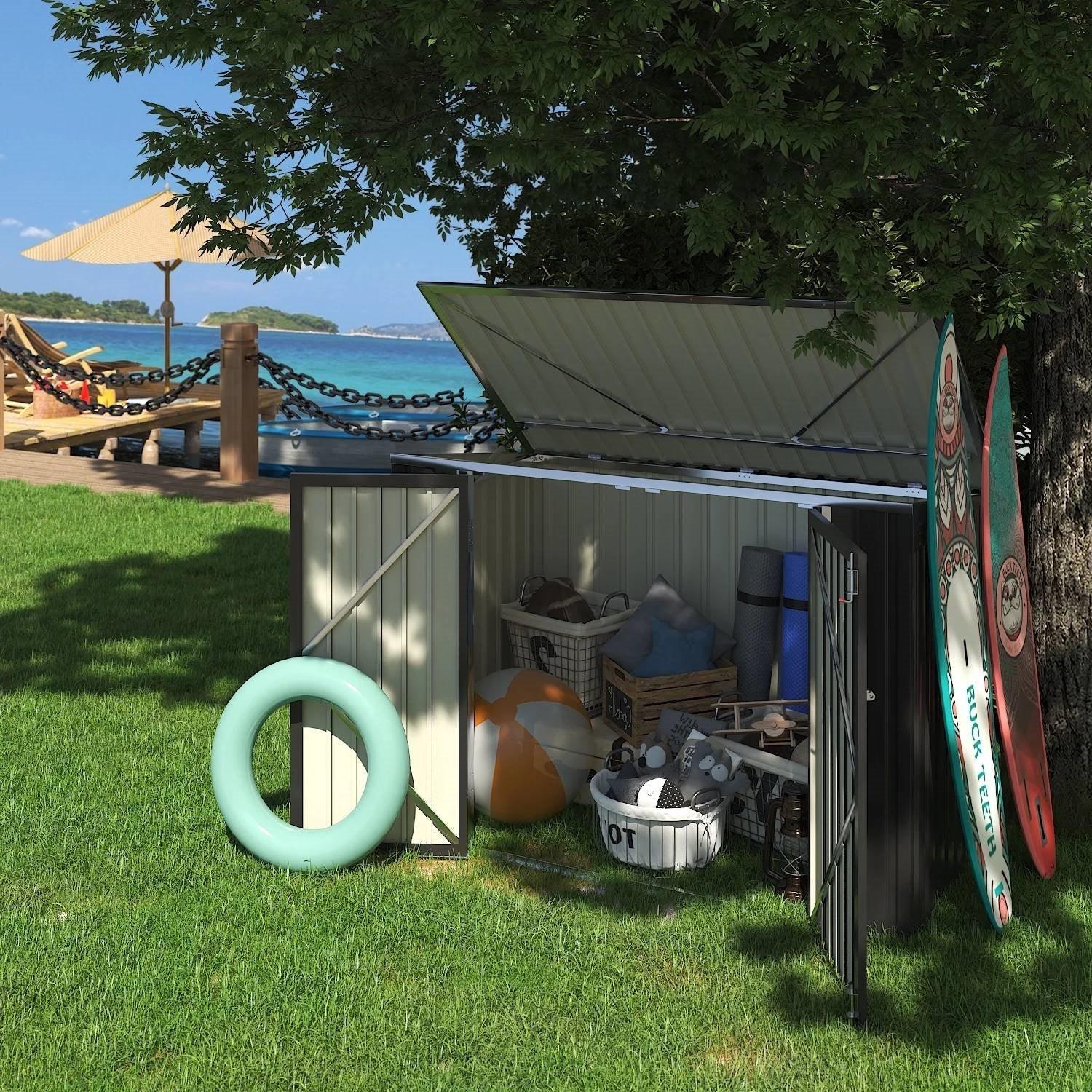 Outdoor Black Grey Galvanized Steel Garbage Trash Can Storage Shed - PRHOMZ