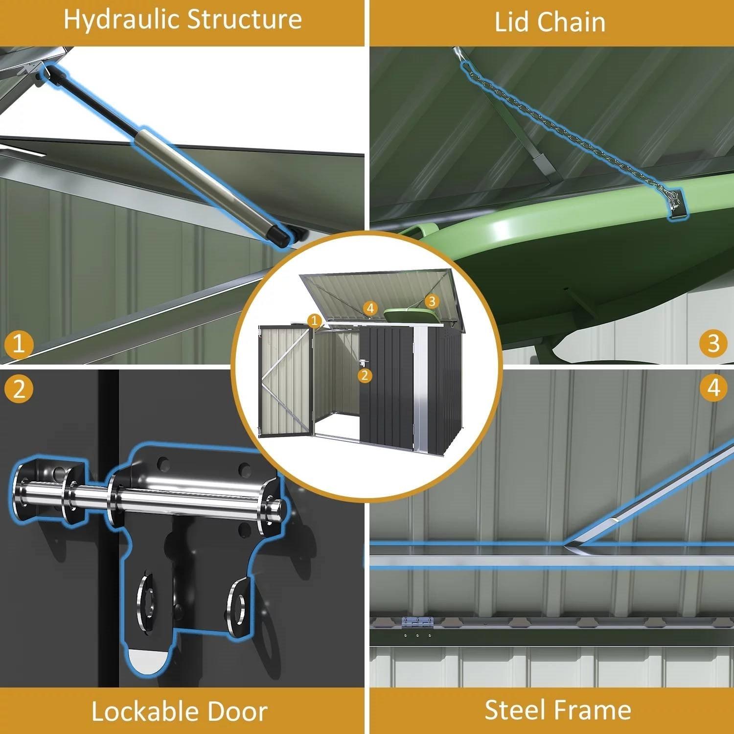 Outdoor Black Grey Galvanized Steel Garbage Trash Can Storage Shed - PRHOMZ