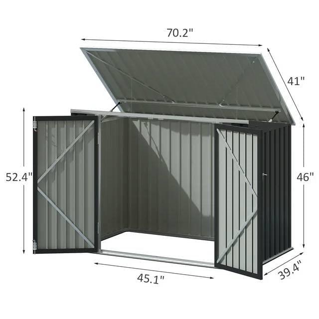 Outdoor Black Grey Galvanized Steel Garbage Trash Can Storage Shed - PRHOMZ