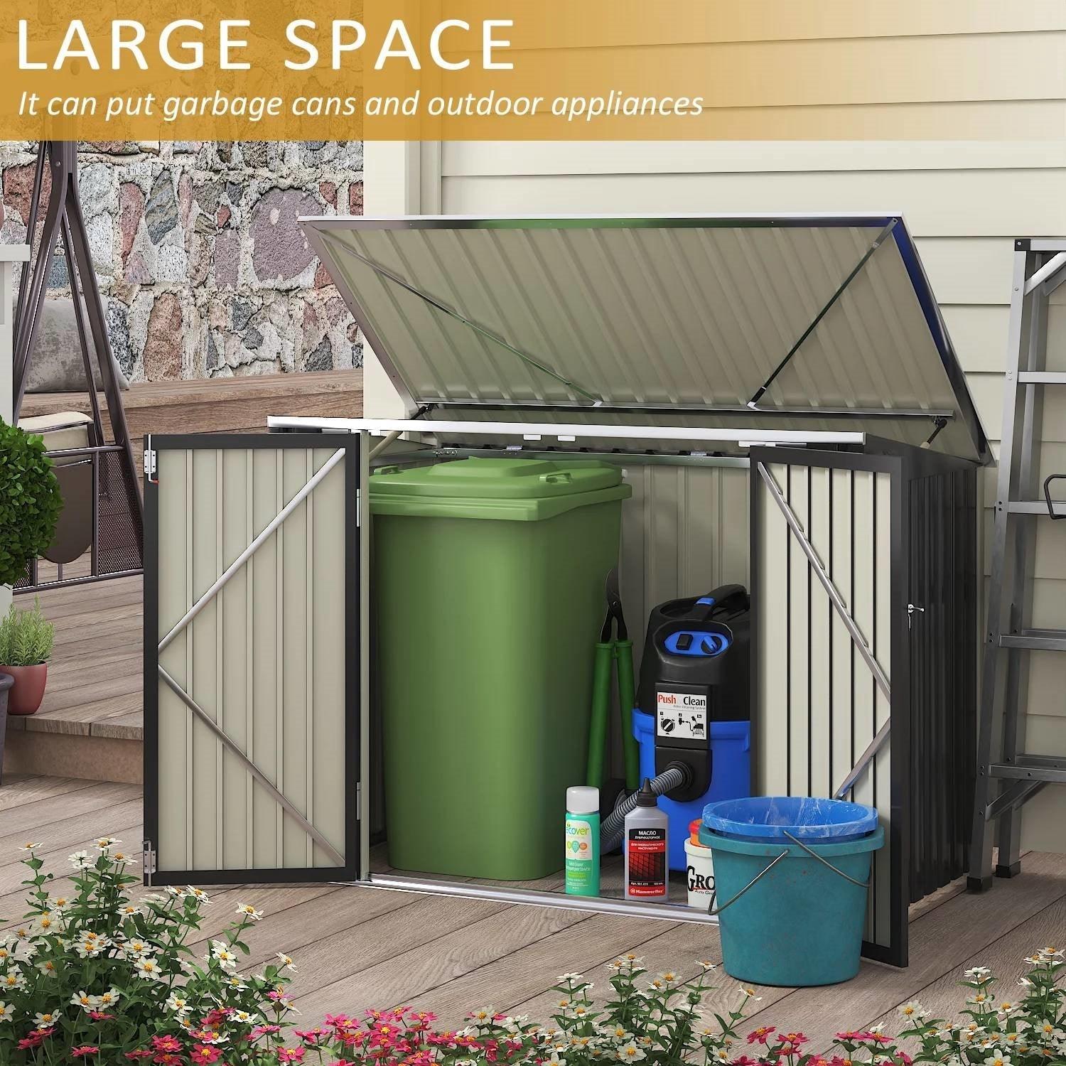 Outdoor Black Grey Galvanized Steel Garbage Trash Can Storage Shed - PRHOMZ