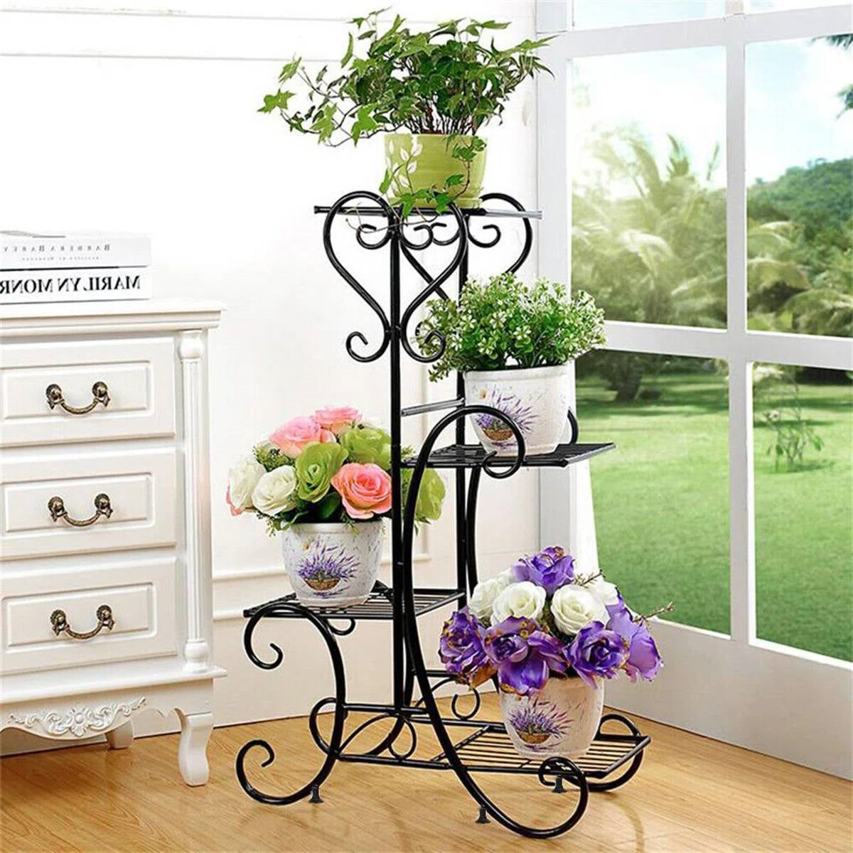 Elegant Black Metal 4-Shelf Plant Stand-2